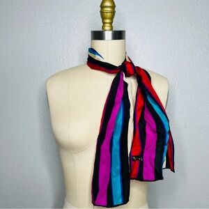 Echo Signed Long Rectangle silk Scarf Multicolored Striped 8x46 Vintage